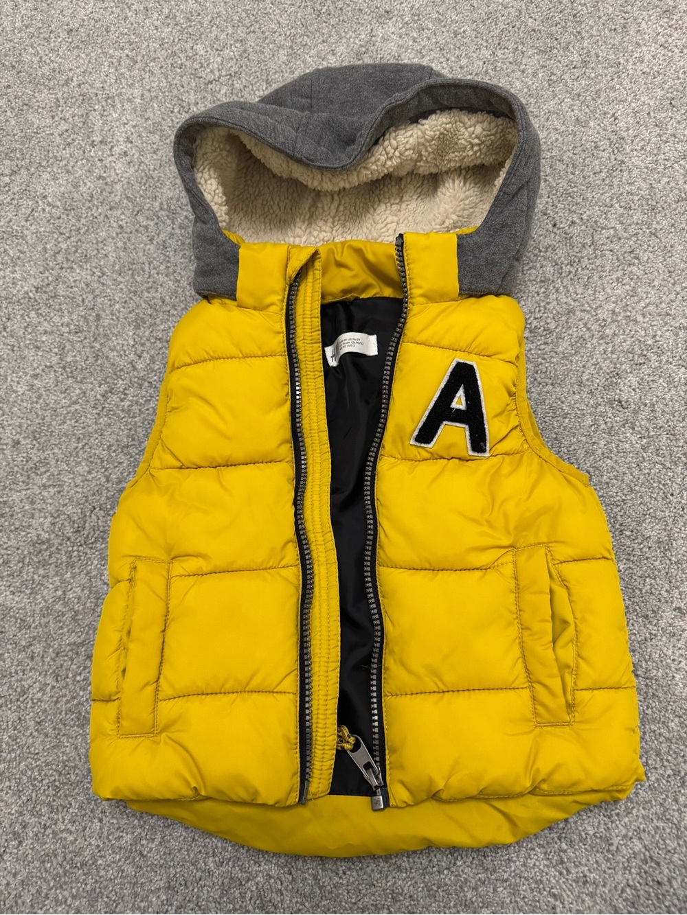 H&M Yellow Puffer Vest jacket with Gray removable Hood